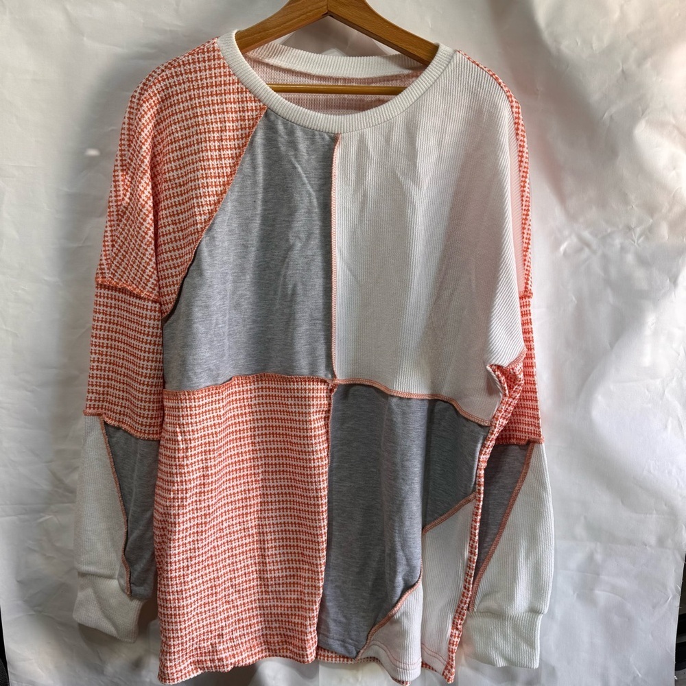 Boutique // orange, grey, white mixed print patchwork sweatshirt size large oct1